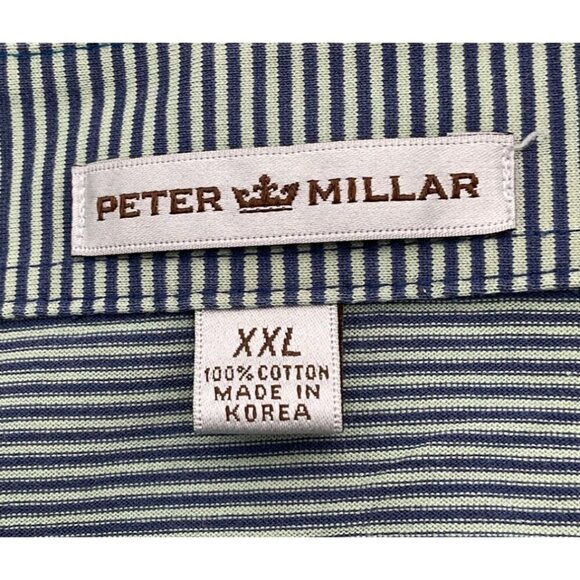 Peter Millar Crown Sport Striped Polo Shirt XXL Green Blue Cotton Short Sleeve - Picture 5 of 8